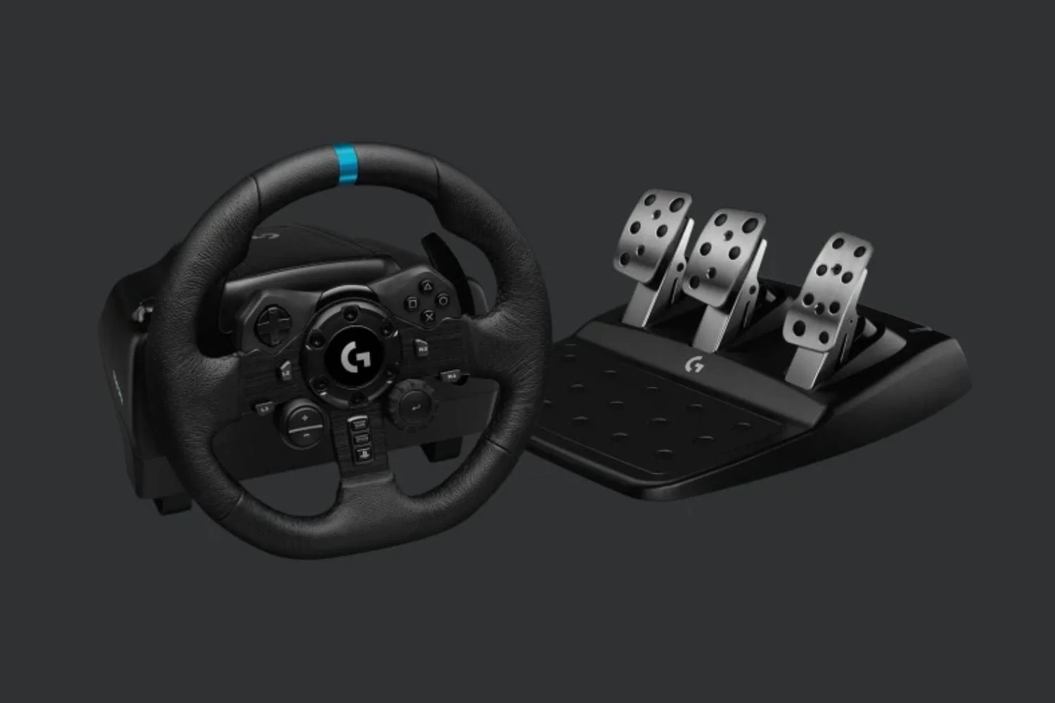 Logitech G923 Racing Wheel and Pedals,Genuine Leather Wheel Cover for PS5, PS4, PC - Black